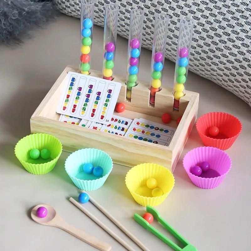 Wooden Clip Bead Game Test Tube Clip Ball Game Educational Toy Child Color Cognition Montessori Teaching Aids Parent-child Gifts