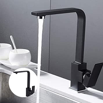 Kitchen Flat Single Lever Monobloc Tap - Swivel Spout - Black