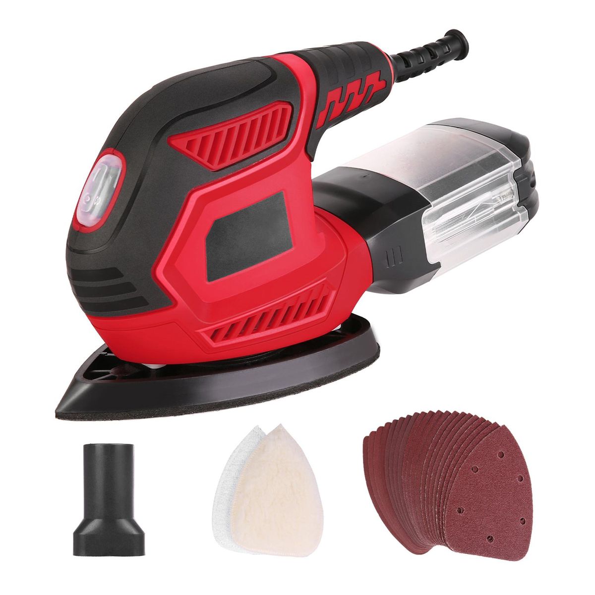 Detail Sander 1.6A 200W 14000 OPM Compact Sander Efficient Dust Collection System with 2pcs Polishing Pads & 20pcs Sandpapers for Tight Spaces Sanding/Polishing in Home Decoration & DIY