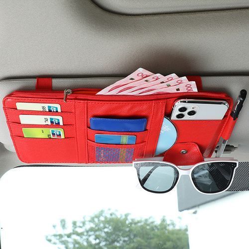 Car Sun Visor Organizer Glasses Holder Storage Case（Red）