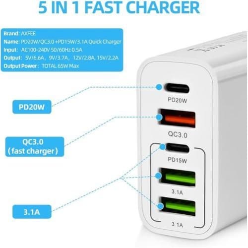 Wall Chargers For Charging Phones-white 5 In1 65w