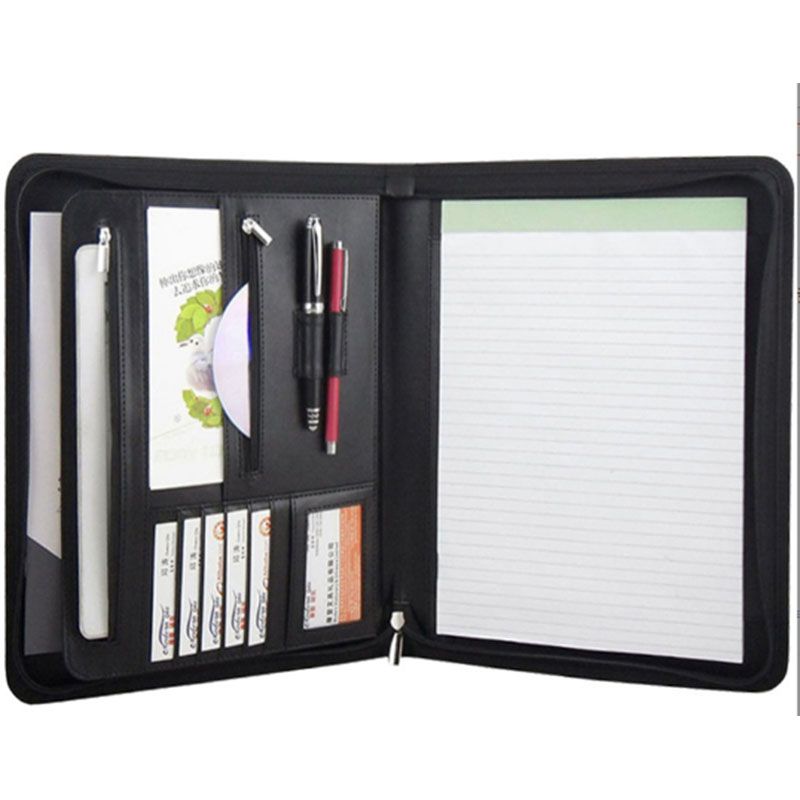 PU Leather Portfolio With Zipper For Notepad 10" IPad/Tablet Pocket
