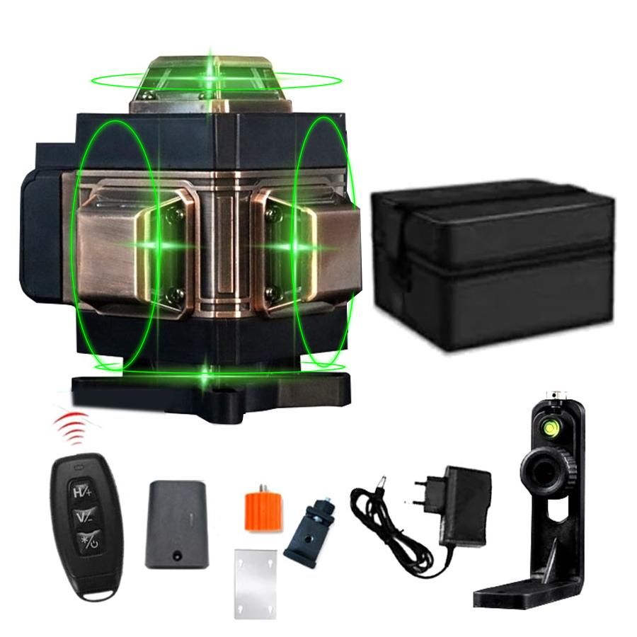 Laser Level, 16 Lines Green Laser Level Self Leveling Tool, 160ft Green Beam Laser Level for Construction, Two 360&deg; Vertical and Two 360&deg; Horizontal Lines with Wall Bracket&Remote Controller US 2 Battery