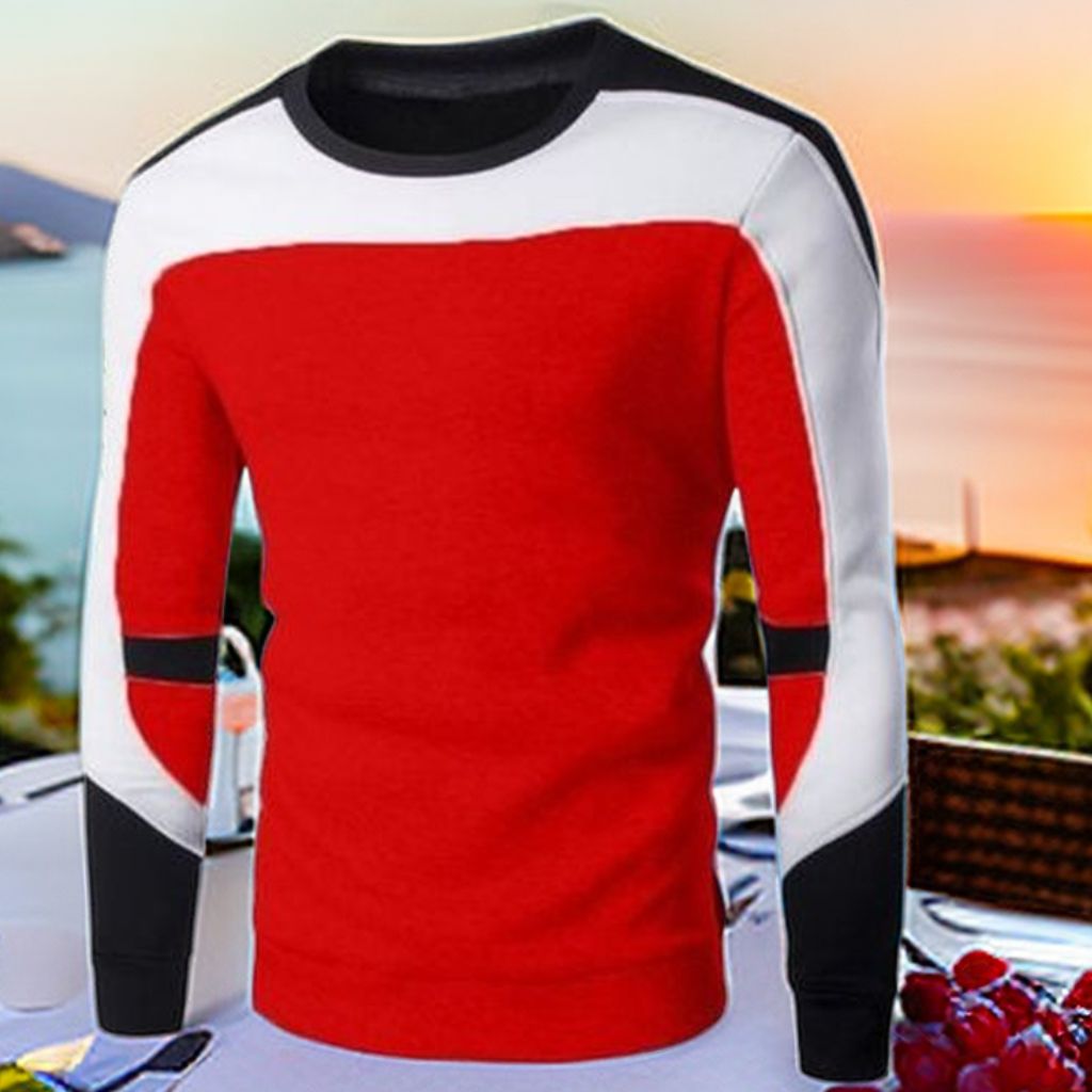 Men's Trendy Multi Long Sleeve Shitrs Sweatshirts T-Shirt - Red