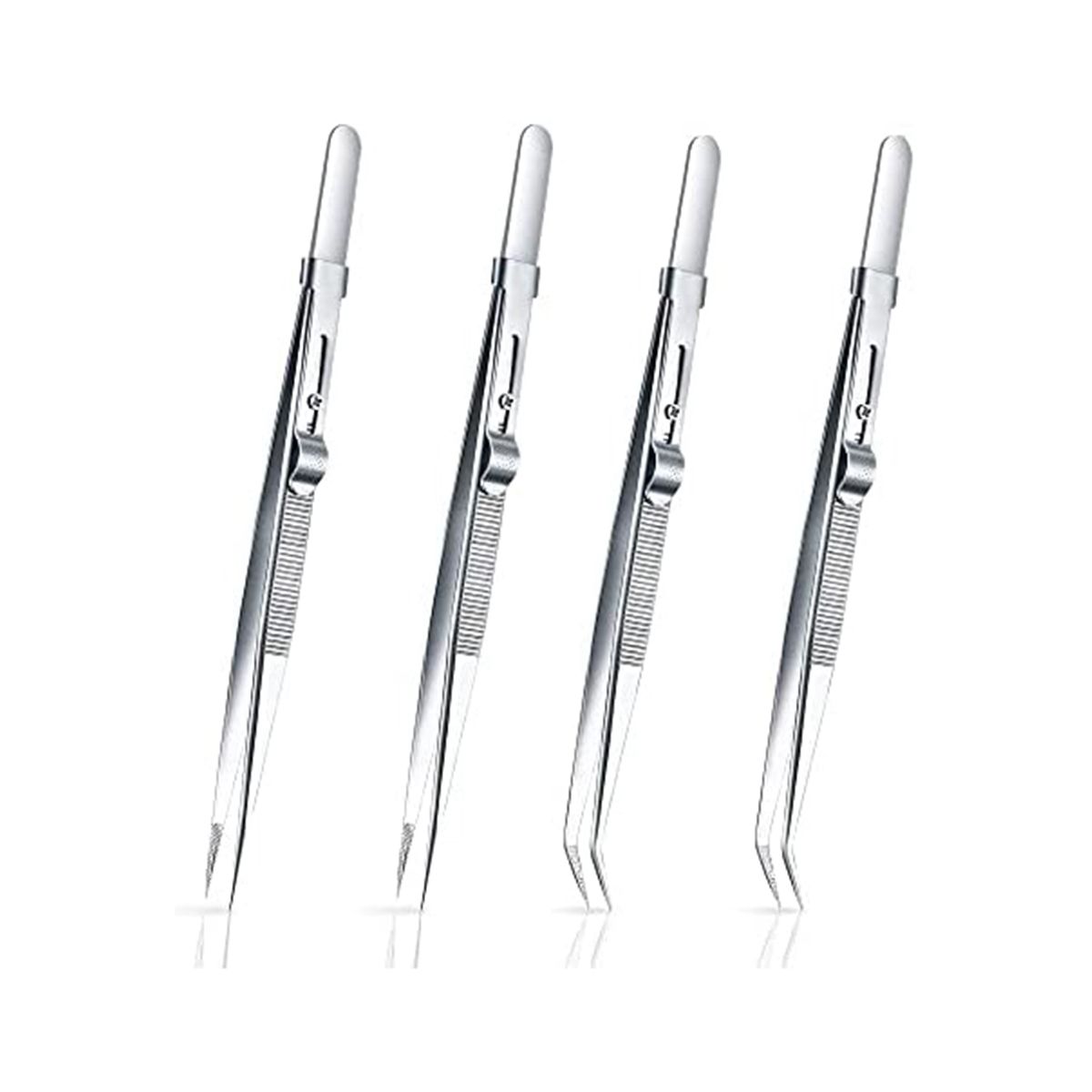 4 Pack Diamond and Jewelry Tip Straight Tweezer and Locking Precision