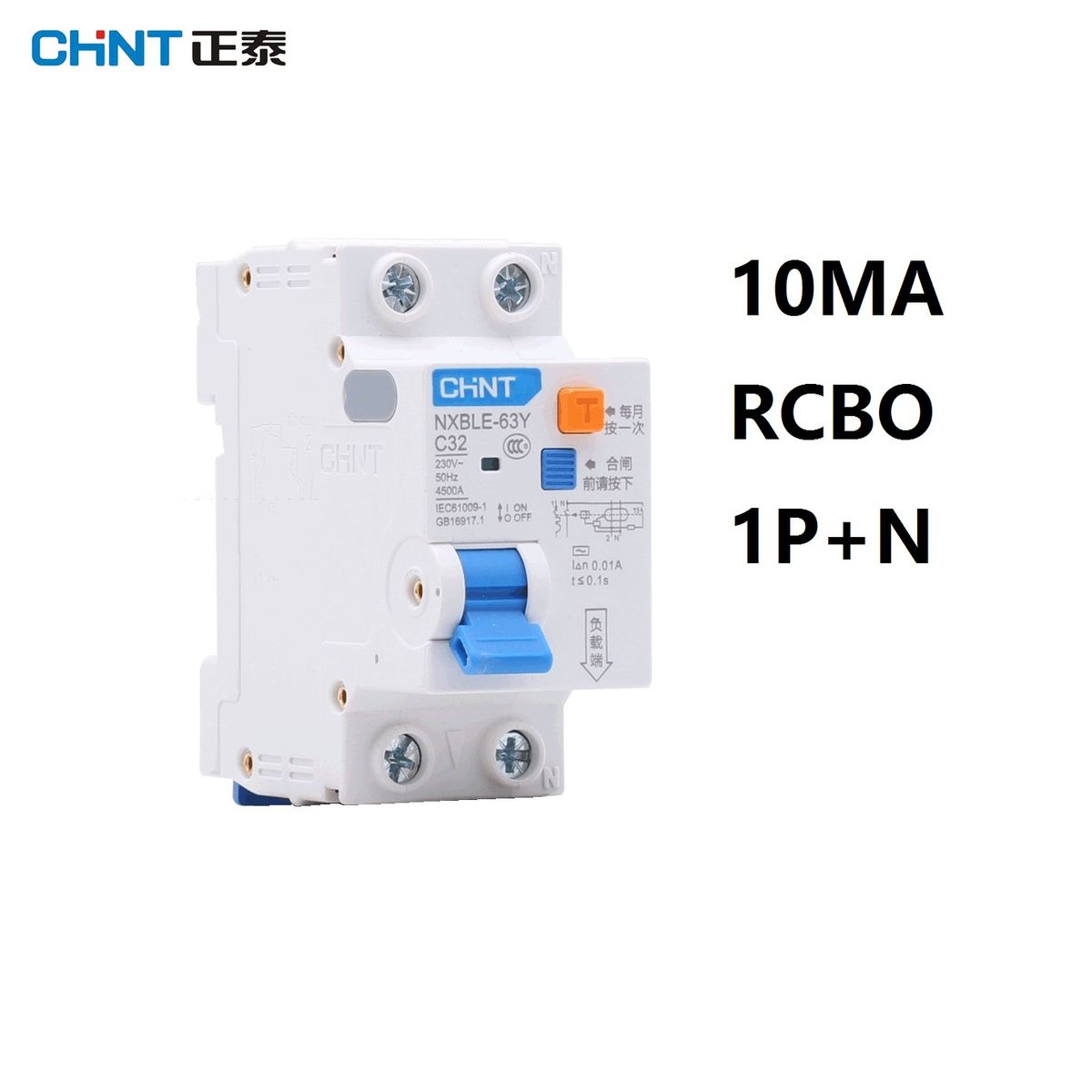 RCBO 10MA 32A 63A 10A 16A 1P+N NXBLE-63Y 0.01A CHINT 6A