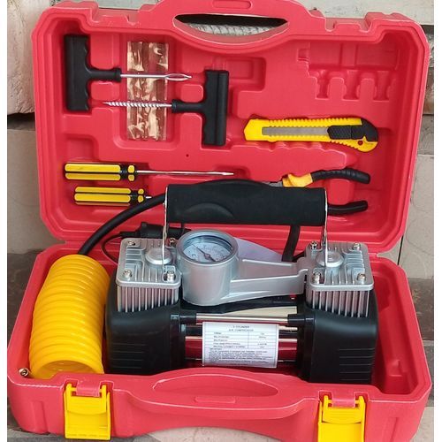 Car Tyre Pump Portable Electric Air Pump Inflator Set - Double Cylinder