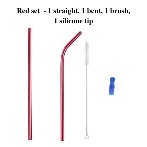Reusable Stainless Steel Straws 4pc Set - Red