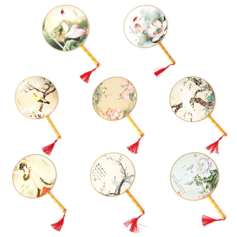 Hand Event Silk Party Held Hand Folding Supplies Fans Chinese Bamboo Style Wedding Round Fan For