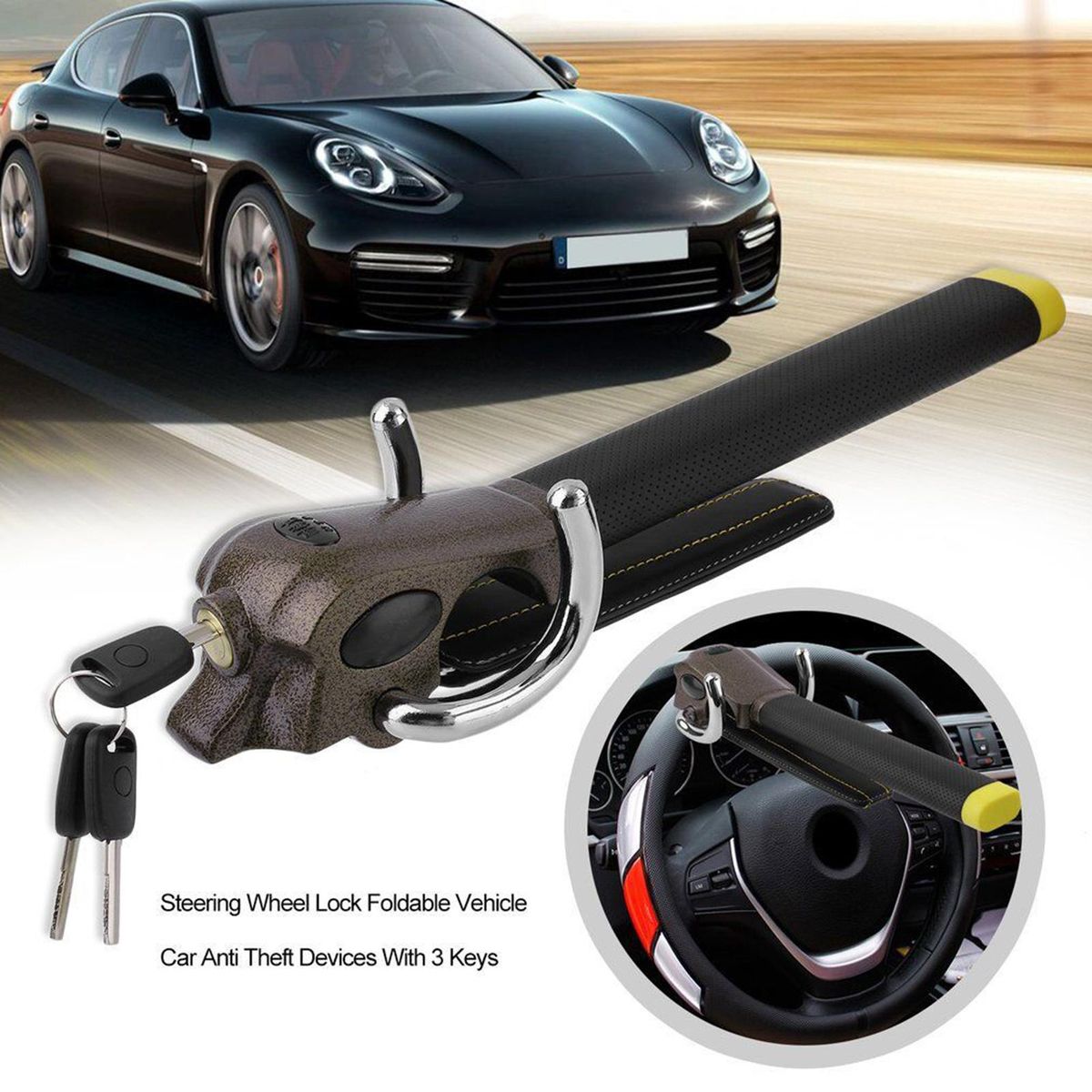 Steering Wheel Lock Anti  Lock With 3x Keys Convenient