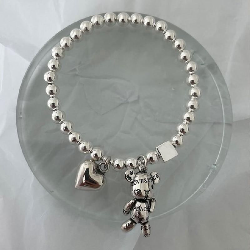 Stainless Steel Bear Love Charm Bracelet For Women Silver Color String of Beads Chain Bracelets Party Gift Trendy Jewelry 2022