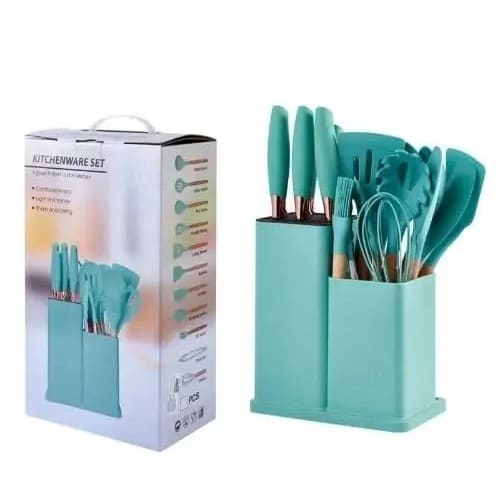 Silicon Kitchen Utensil With Chopin Board Spoon Set - 19 Pieces