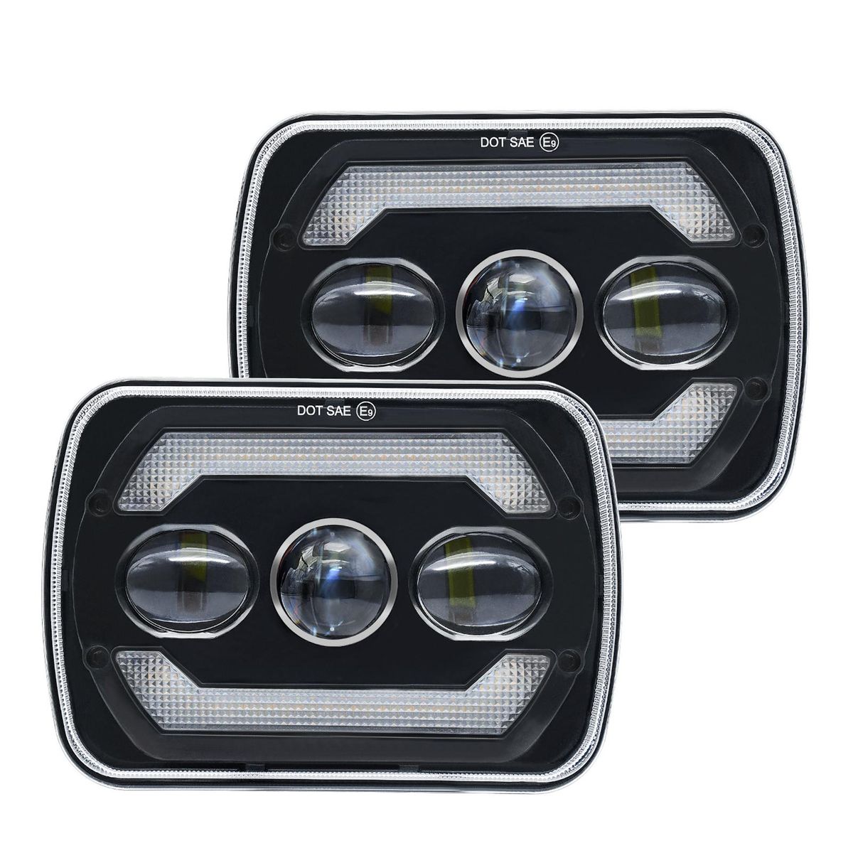 2Pcs 7 inch LED Headlights Approved 7x6 5x7 inch LED Headlights with White High/Low Beam DRL Amber Turn Signal 7'' Square Headlamp 6000K 180W IP67 Waterproof