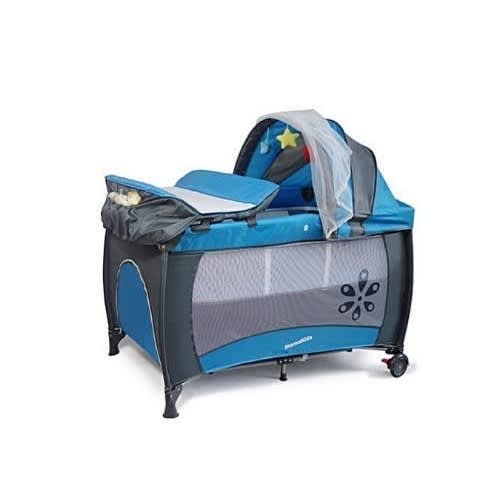 Baby Play Yard With Full Bassinet & Reversible Napper Changer & Net - Blue