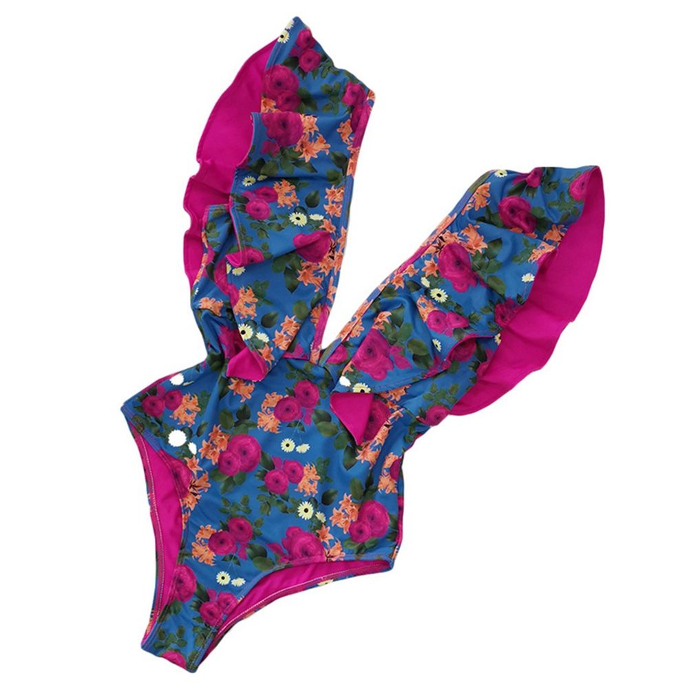 Swimwear Deep V-Neck Ruffle Swimsuit Beach Wear