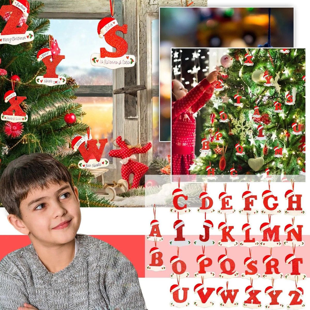 26 Letters Christmas Pendant Wooden Painted Xmas Tree Drop Ornament Decoration Toys Home Kids Gift 2024 Xmas New Year Decor Noel