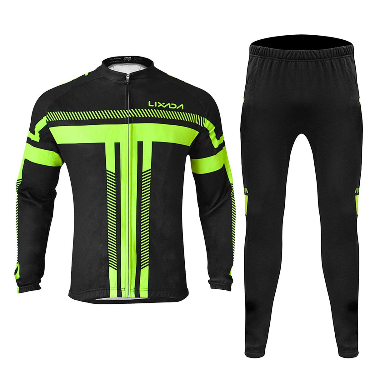 Lixada Men's Winter Long Sleeve Cycling Jersey Set Thermal Fleece Cycling Clothing Windproof Cycling Jacket Coat 3D Padded Pants Trousers