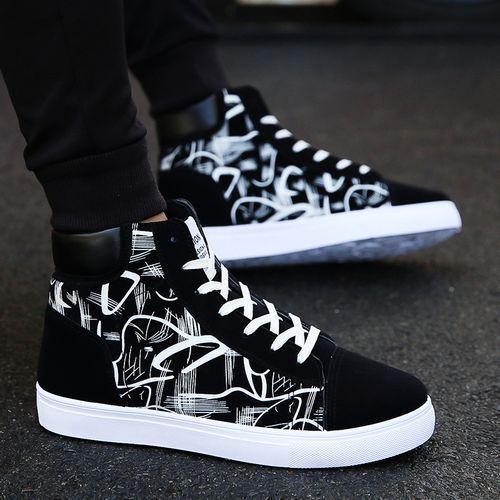 Men's Fashion Sneakers High-top Boots -Black/White