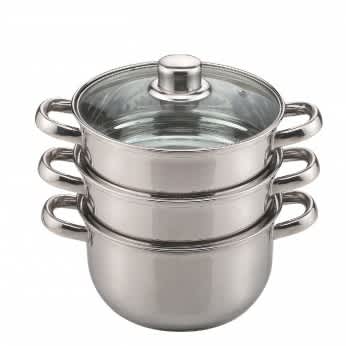 18Cm S/S 3-Tier Steamer With Tempered Glass Lid