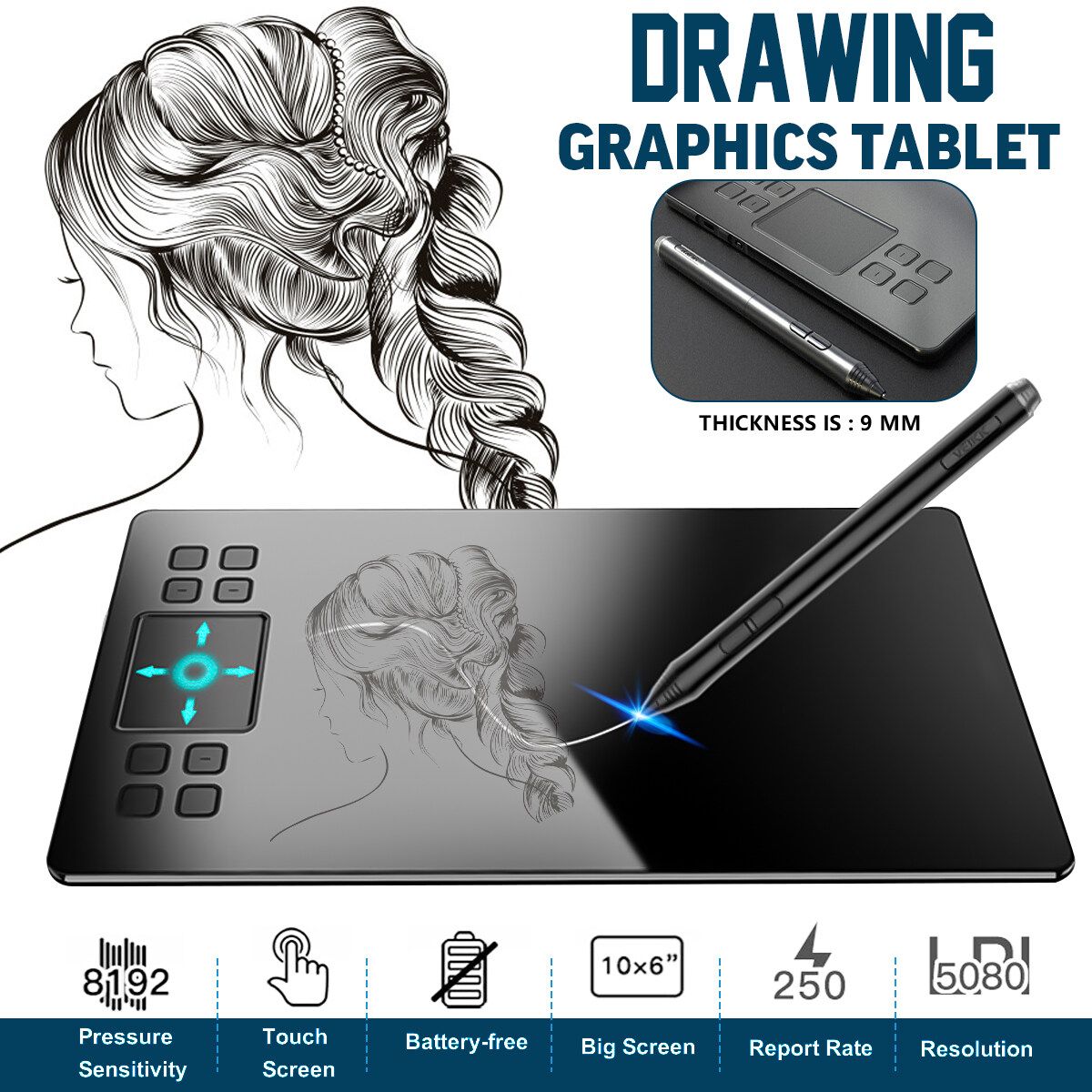 VEIKK A50 10 Inch Art Digital Graphic Drawing Tablet With Passive Pen