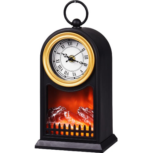 Mantel Clock With Led Real Effect Fire Lantern