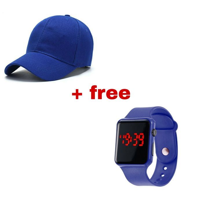 Quality Unisex Plain Face Cap + Free Led Watch