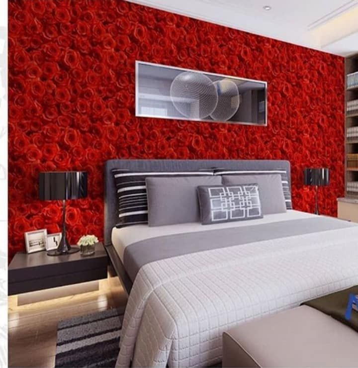 Adore Decor 3D Bountiful Rose Effect Wallpaper - Red Colour