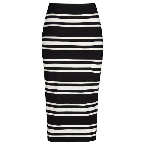 Striped Midi Tube Skirt - Black