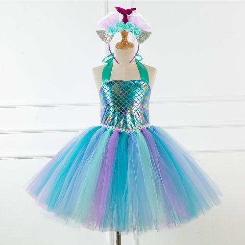 Girls Dress [Mermaid*Scale Pattern*Free Wings]-Green