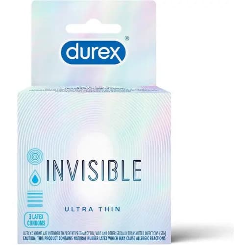 Durex Invisible Condoms ultra Thin Ultra Sensitive Natural Rubber - 3 Latex