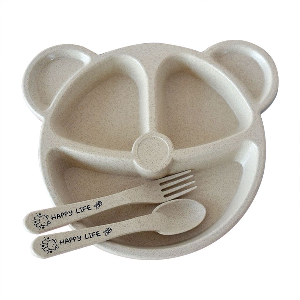 Divided Plates Set 3-Compartment Kids Dinnerware For Lunch Warm White