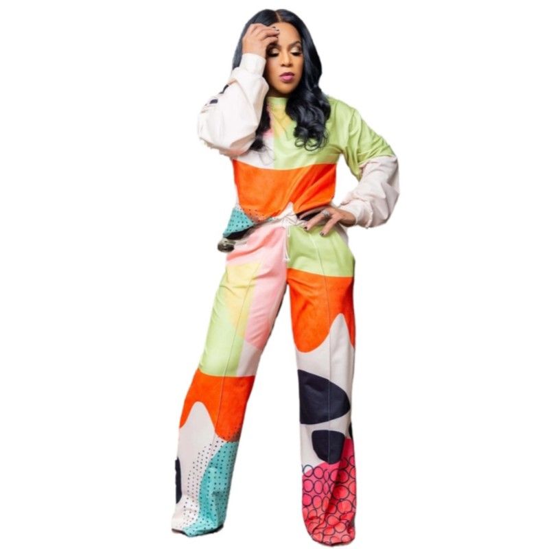 (Green)Tracksuits For Women 2021 Sweatsuits Two Piece Outfits Loose Sweatshirts Flared Pants Spring Fall Clothes Wholesale Dropshipping GRE