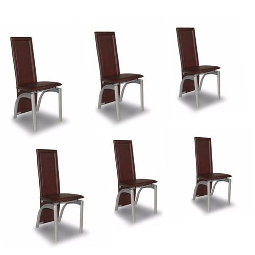 Dinning LEATHER COMFORT CHAIRS- 6 Pieces-BROWN