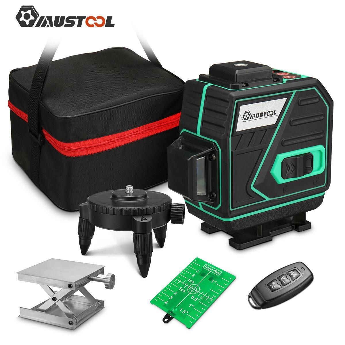 MUSTOOL 12 Lines 3D 360 Laser Level Self Leveling Line Holder Tool Bracket Single/Double Batteries Optional