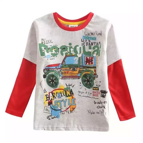 Graffiti Jeep Adventure Long Sleeve Shirt- Grey/red