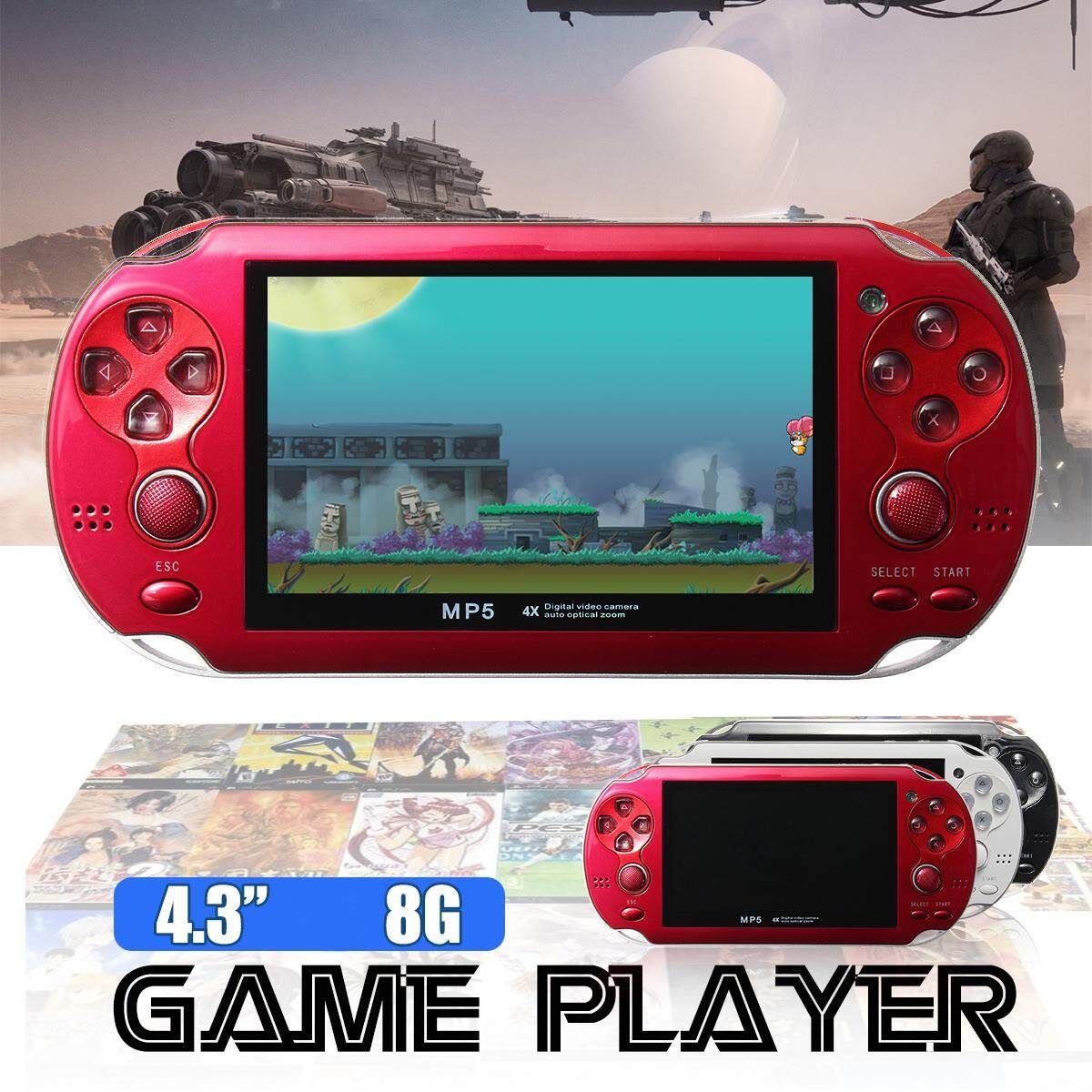 8GB Video Game Console Free 2000 Games 4.3 Inch MP5 MP6 Players Handheld Game Player 4Colors Red (red)