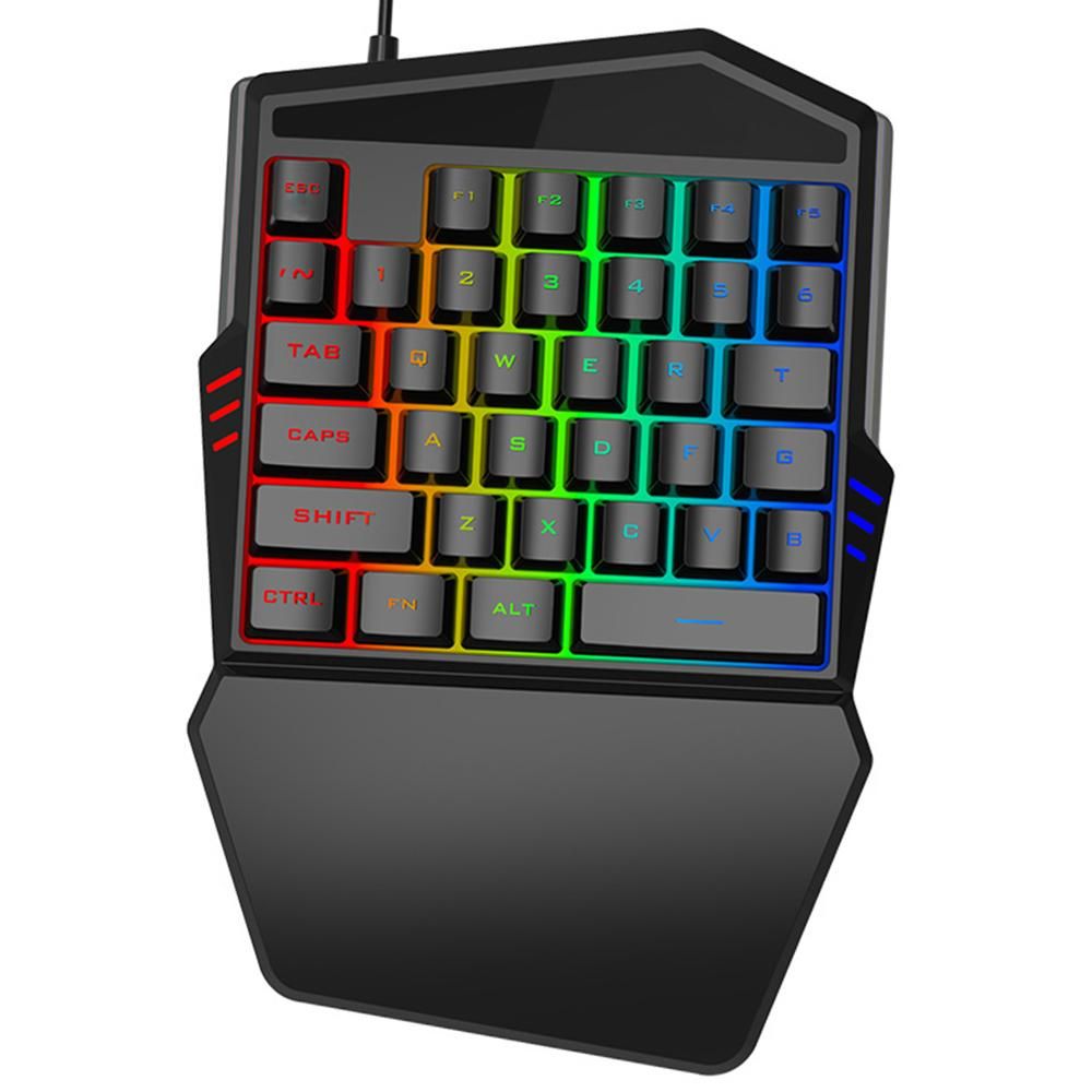 T-WOLF T19 Wired One-handed Gaming Keyboard 35 Key Colorful RGB Backlight Ergonomic Design Keyboard for Android/Windows/IOS