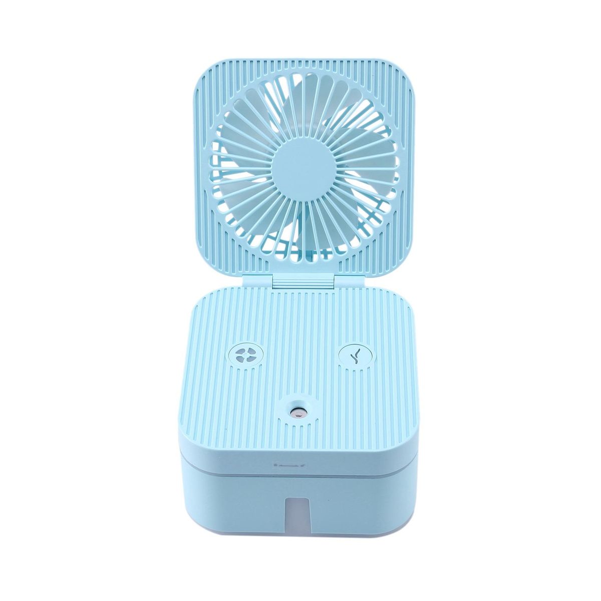 3 in 1 Fan Humidifier USB Mute Small Fan Table Portable Fan Glowing Air Cooling Folding Humidifier Light Blue.