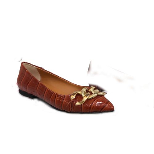 Croc Wet Look Flat Shoe- Brown