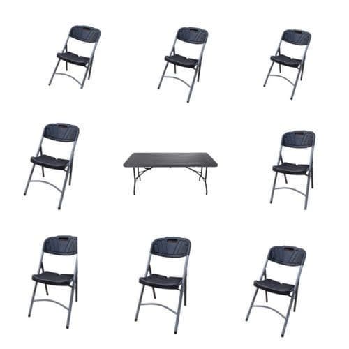 6ft Rectangular Table + 8 Chairs By 8 Seater - Black