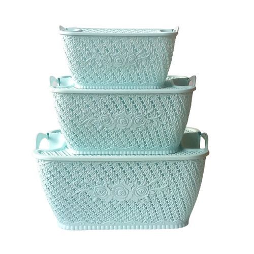 Plastic Storage Basket With Lid- 3sets