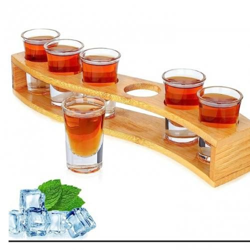 Tequila Shot Glasses With Holder - Holds 6 Glasses