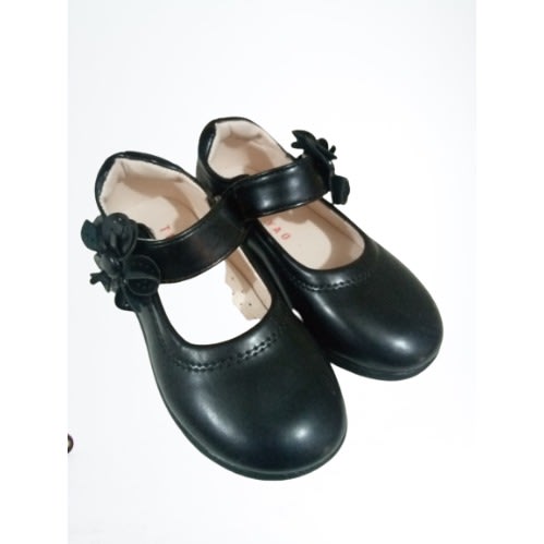 Girl's Leather Shoe - Black - With Velcro