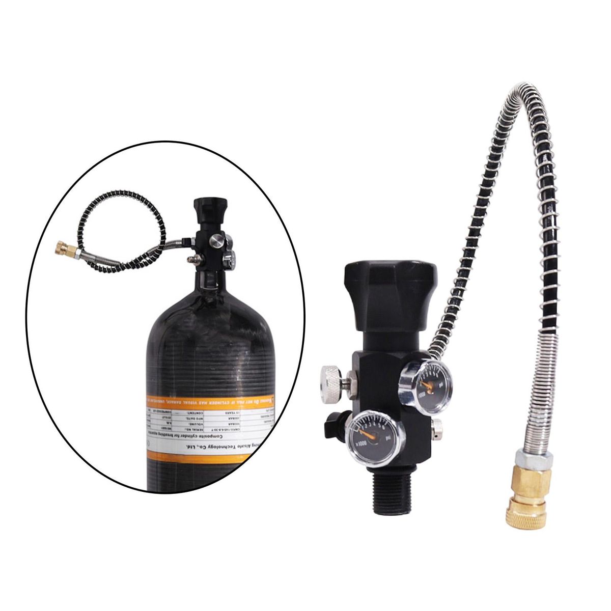 Double 6000PSI Pressure Gauge Refill Adapter Regulator