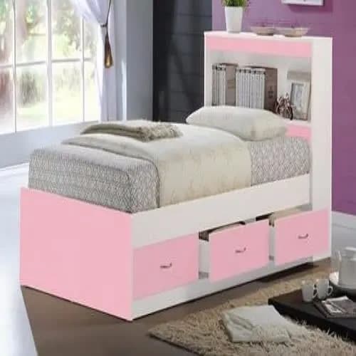Platform Bed With Drawers And Bookcase - Pink