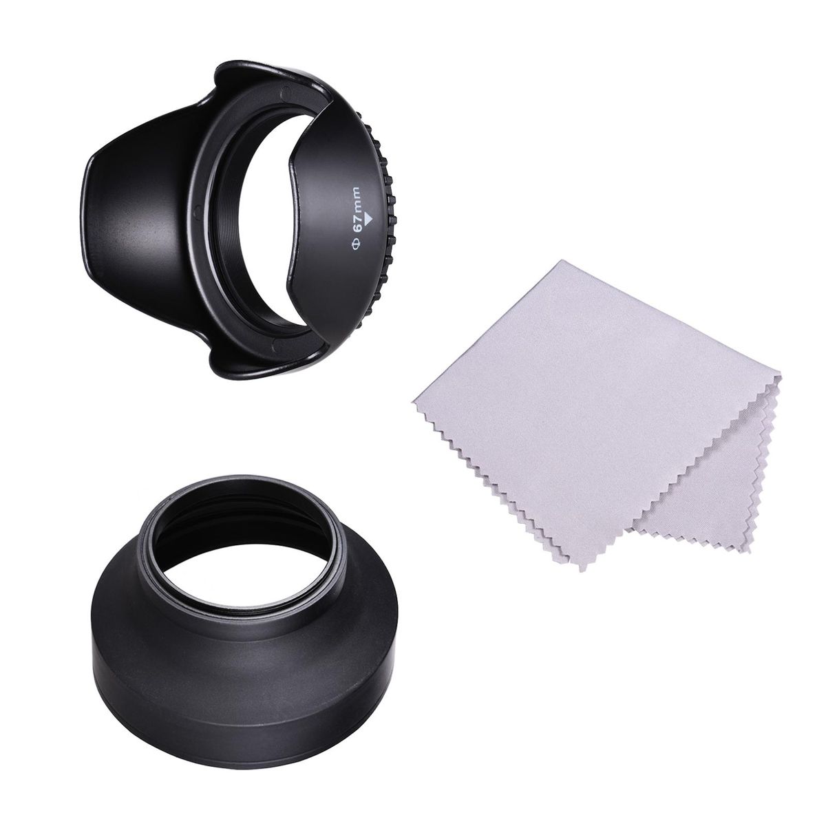67mm Lens Hood Set with Tulip Flower Lens Hood + Collapsible Rubber Lens Hood + Lens Cleaning Cloth Replacement for Canon EOS 7D 70D 77D 80D 90D Rebel T7i T6i T6s for Canon EF-S 18-135mm f/3.5-5.6 Lens