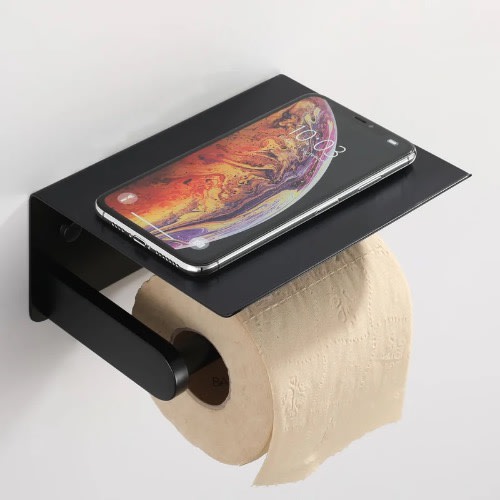 Aplusee - Stainless Steel - Paper Towel Holder Plus Cell Phone Wall Storage - Black