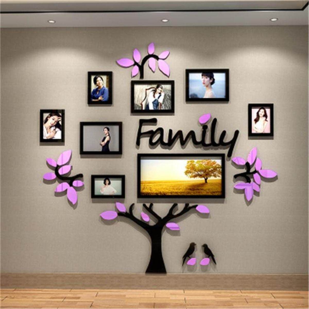DIY 3D Family Tree Acrylic Photo Pictures Collage Frame Wall Art Home Decor Photo Frame Family Tree Set Picture Wall Collage Hanging Decor #Extra Large 180*180cm Purple Extra Large 180 * 180cm
