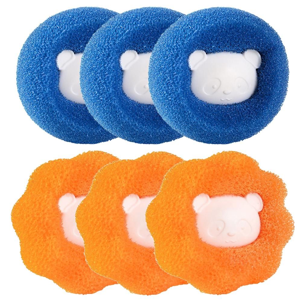 6PCS Clothes Anti-Winding Adsorption Hair Removal Cleaning Ball Dryer Ball for Clothing Pet Hair Remover Reusable Hair Remover Washing Machine Hair Catcher Laundry Ball (3 Blue 3 Orange)