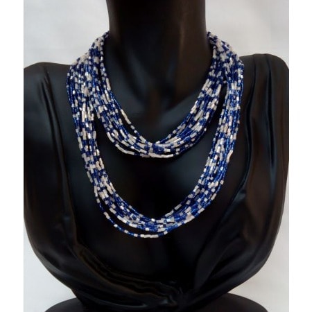 Glass Bead Necklace - 12 Strands - 91cm Long - Royal Blue And Peach